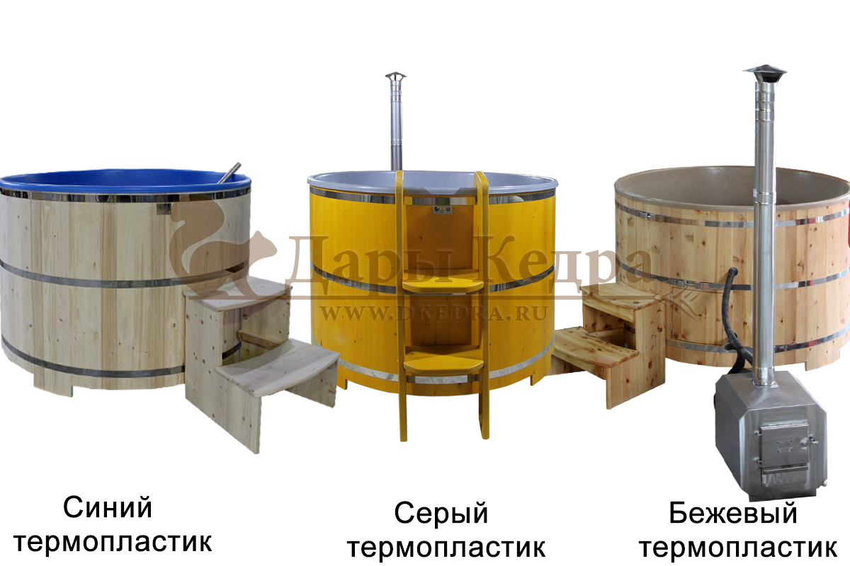 Фурако круглая из кедра с литой термопластиковой вставкой с внешней печью